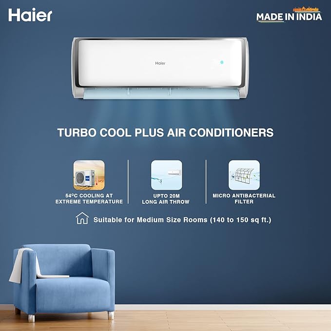 Haier 1.6 Ton 3 Star Fixed Speed Split AC (Copper, Anti bactreial filter, HSU19T-TXS3BE-FS, White) Haier 1.6 Ton 3 Star Fixed Speed Split AC (Copper, Anti bactreial filter, HSU19T-TXS3BE-FS, White)