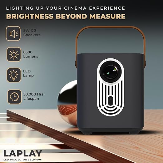 LAPCARE Laplay Llp-006 85W Fully Automatic 6500 Lumens Projector with 1920X1080 Fhd&4K|Auto Focus|Dual Band WiFi (2.5Ghz+5Ghz),Quad Core Processor|in-Built 5W X 2 Speaker|Led Lamp|Dust Proof,Black