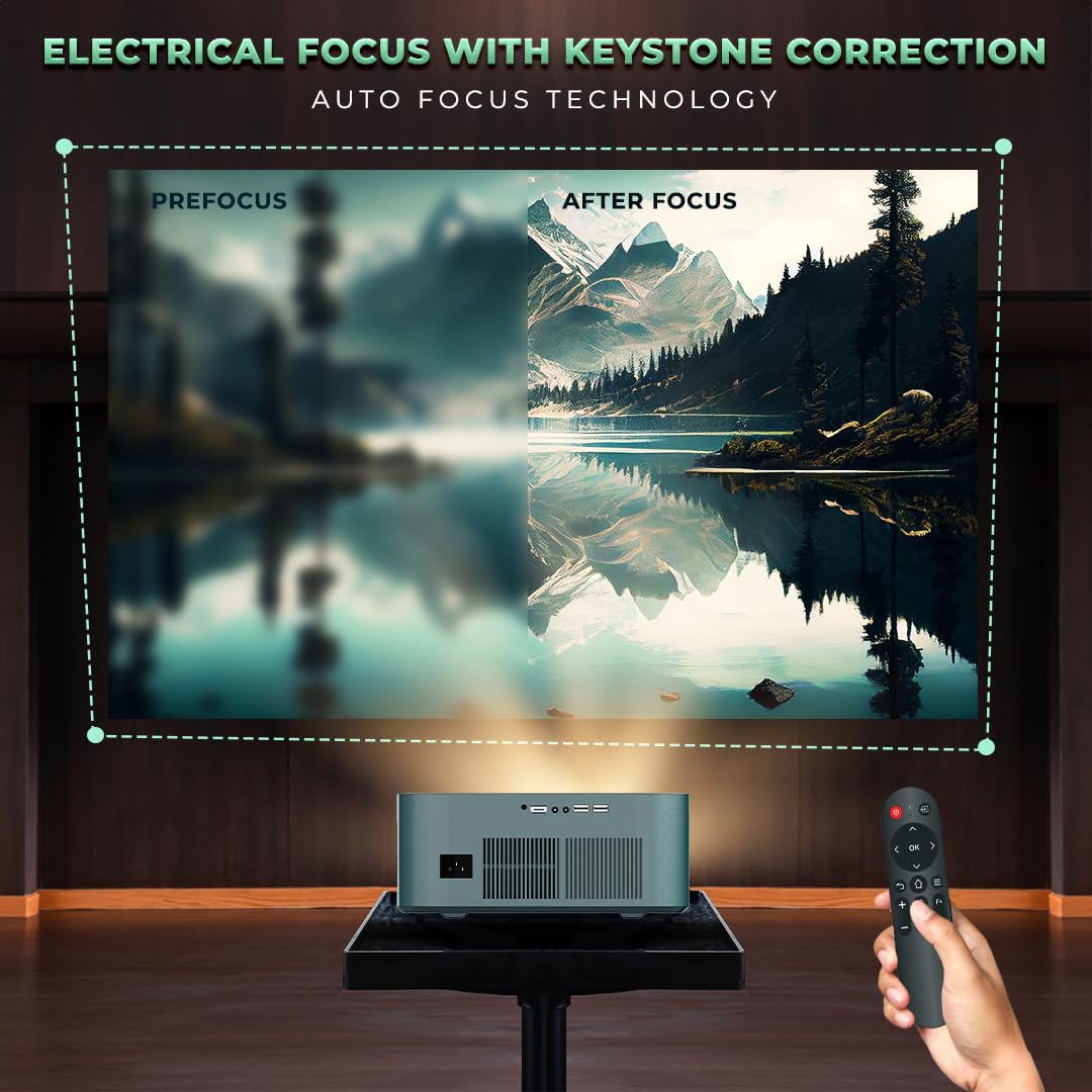 LAPCARE Laplay Llp-009 Fully Automatic 9000 Lumens Projector with 1920X1080 Full Hd&4K|Keystone Focus|Dual Band WiFi(2.5Ghz+5Ghz),Quad Core Processor|6-Piece Auto Hd Silent Lens,(5Wx2) Speaker,Black