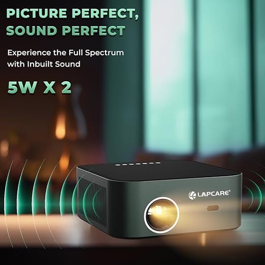 LAPCARE Laplay Llp-009 Fully Automatic 9000 Lumens Projector with 1920X1080 Full Hd&4K|Keystone Focus|Dual Band WiFi(2.5Ghz+5Ghz),Quad Core Processor|6-Piece Auto Hd Silent Lens,(5Wx2) Speaker,Black