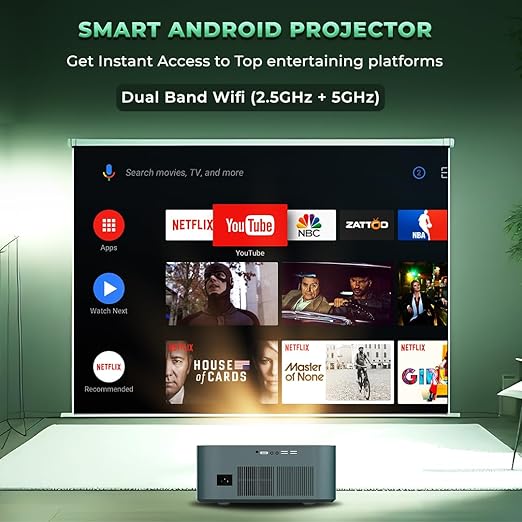 LAPCARE Laplay Llp-009 Fully Automatic 9000 Lumens Projector with 1920X1080 Full Hd&4K|Keystone Focus|Dual Band WiFi(2.5Ghz+5Ghz),Quad Core Processor|6-Piece Auto Hd Silent Lens,(5Wx2) Speaker,Black