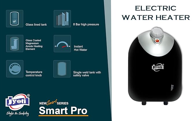 Jyoti Smart Pro 3Ltr Instant Electric Geyser | 3kw Capacity | Glass Lined Tank | 8 bar High Pressure v