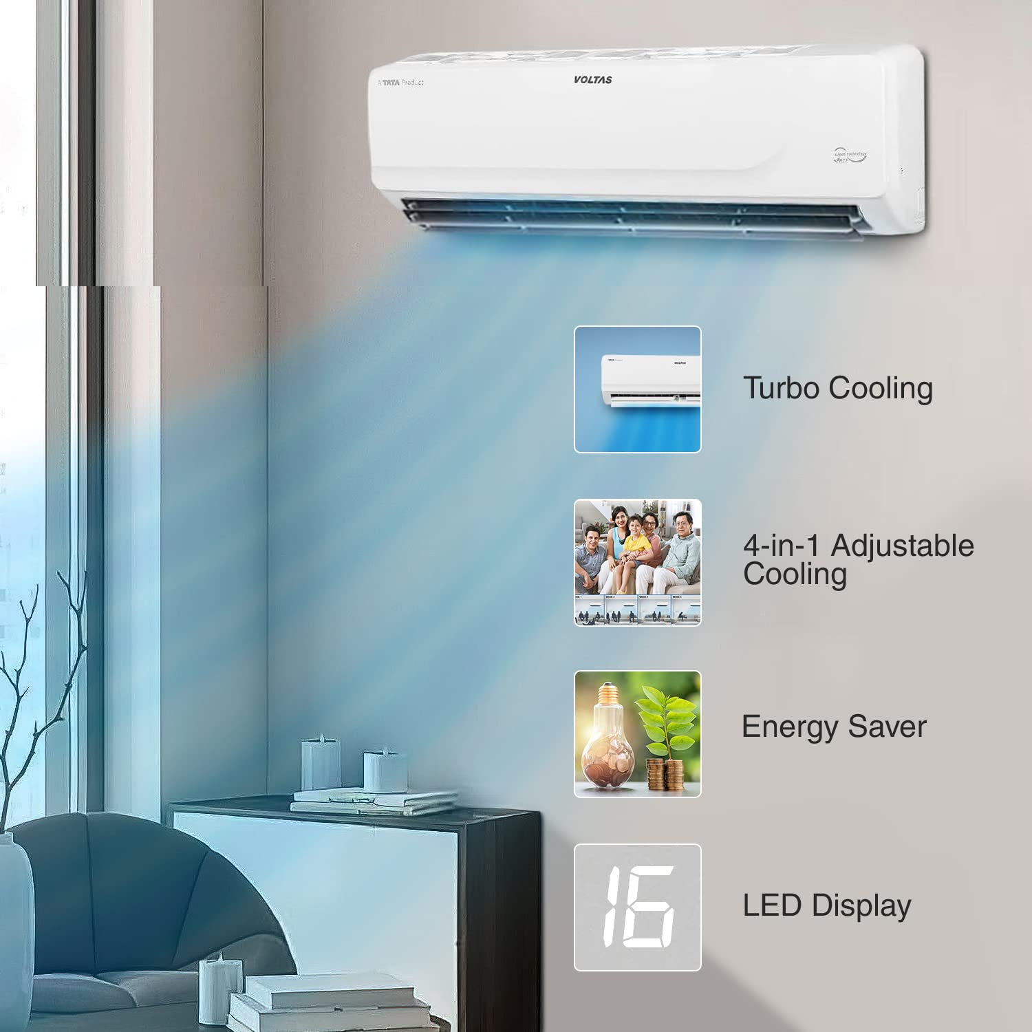 #Voltas 1.5 Ton 3 Star Inverter Split AC Vectra Platina