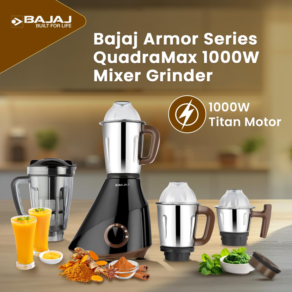 Bajaj Armor Series QuadraMax 1000W Mixer Grinder