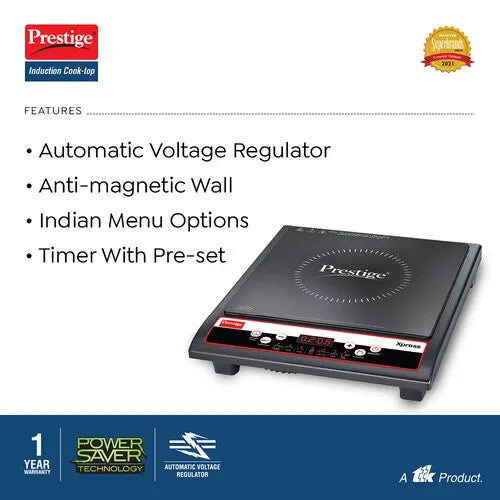 Prestige Xpress 1200W Induction Cooktop best of 2026 with micro crystal glass, automatic voltage regulator, Indian menu, preset timer