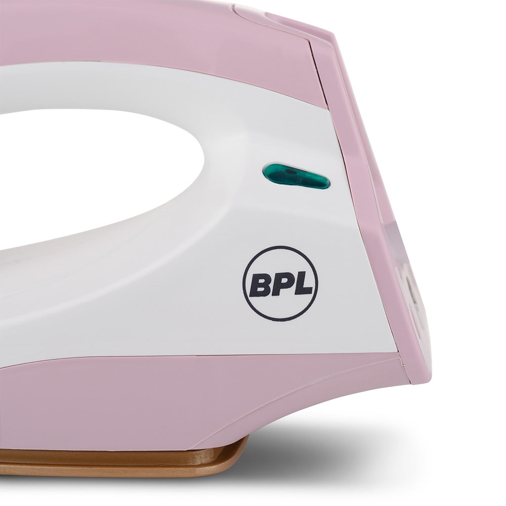 BPL BDIS0021 Dry Iron – 750W, Pink & White, Non-Stick Soleplate
