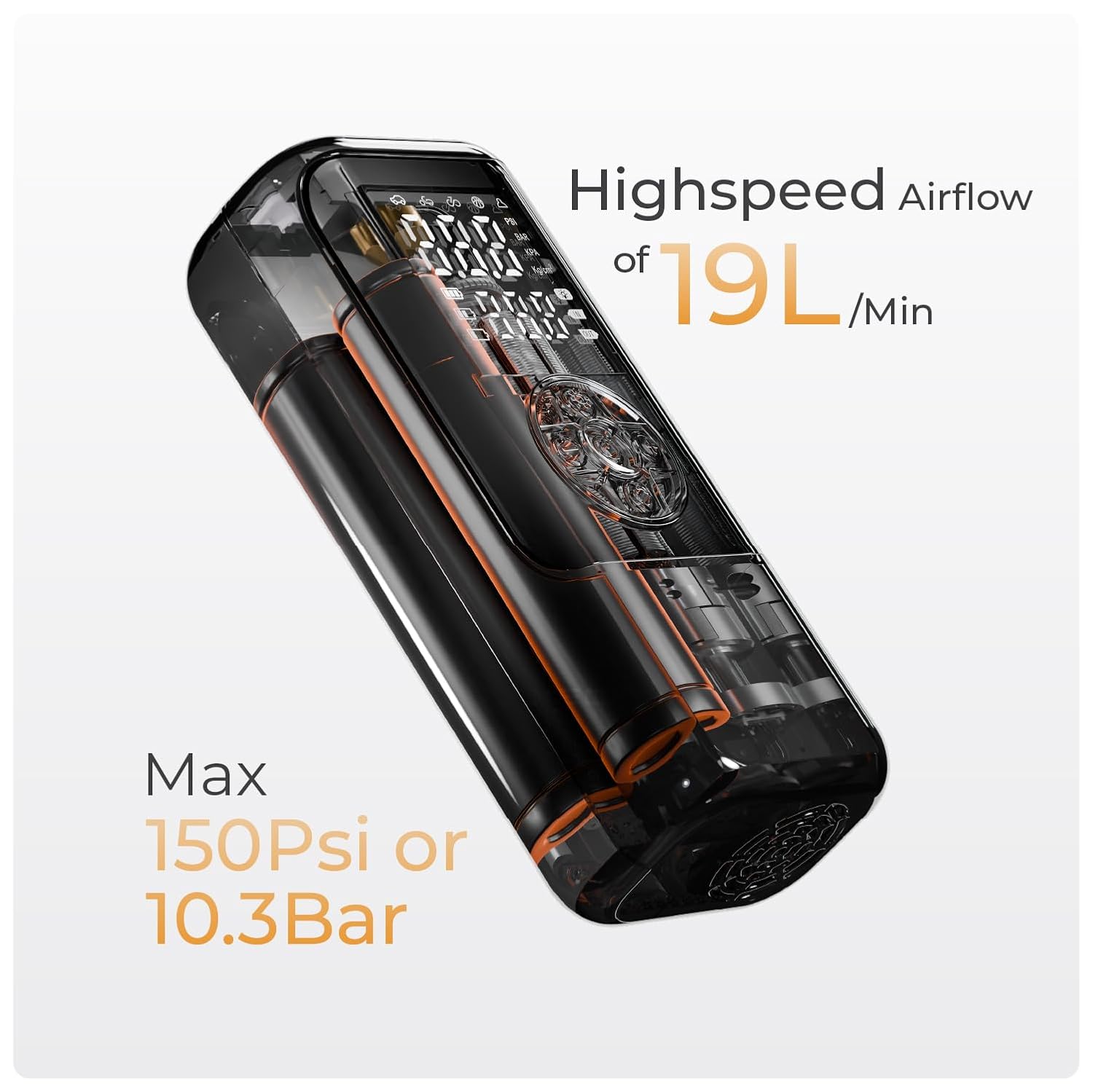 XECH Cordless Tyre inflator, for Cars & Bikes, Upto 150 PSI, Cordless, Emergency LED Flash Light, Digital Display, Multiple Nozzles Attachments (Inflate XL)