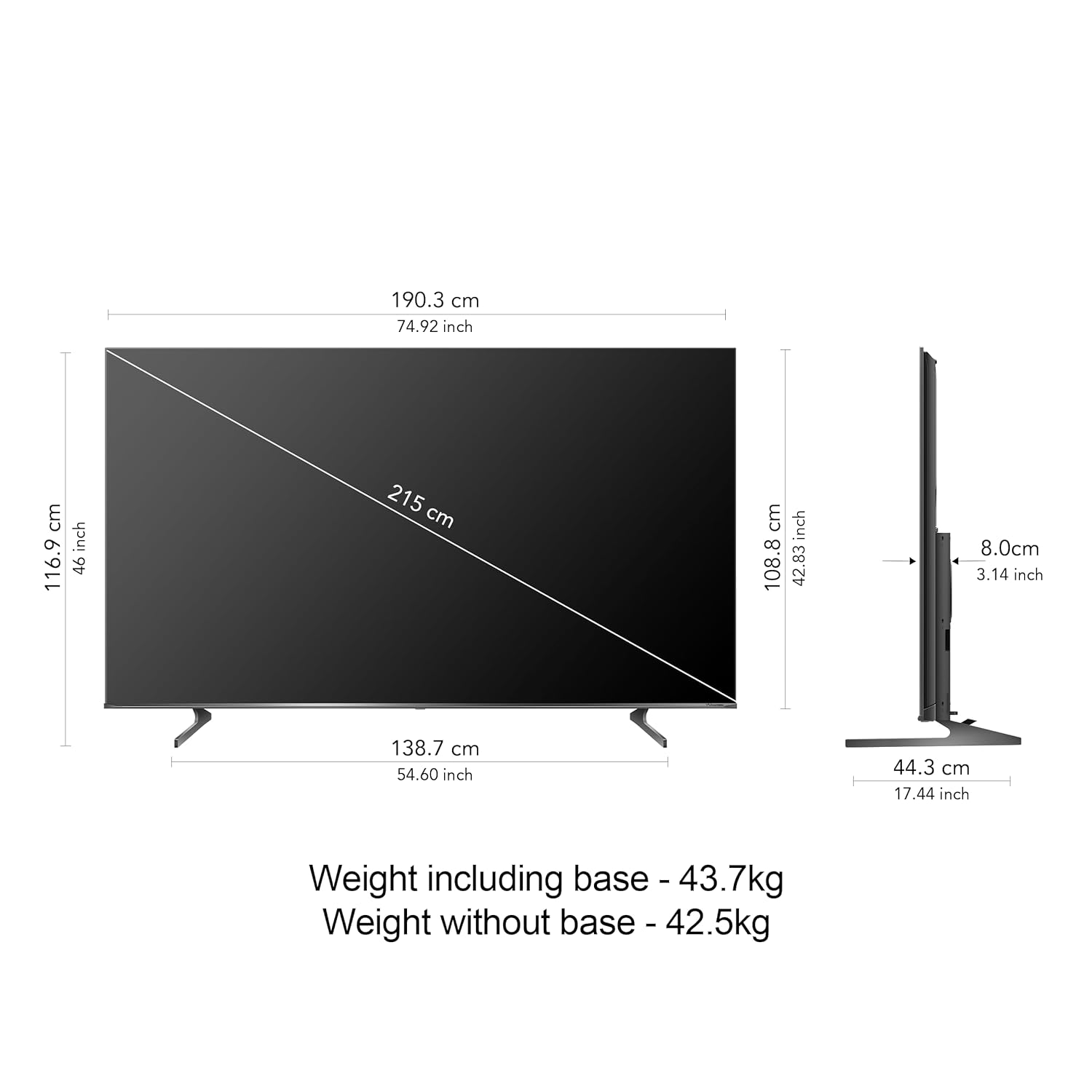 Vu 215 cms (85 inches) Masterpiece Series 4K Ultra HD Smart QLED TV 85QV (Jetplane Grey) With 3 Year Warranty - Navin Mart
