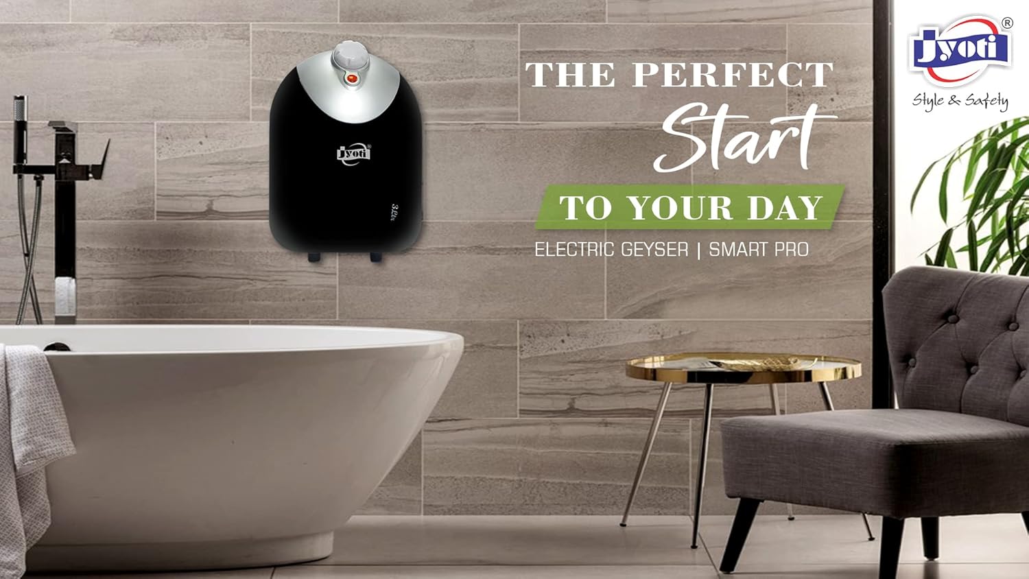 Jyoti Smart Pro 3Ltr Instant Electric Geyser | 3kw Capacity | Glass Lined Tank | 8 bar High Pressure v