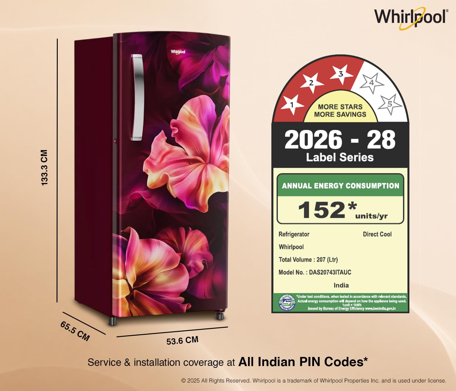 Whirlpool 207L 3 Star Inverter Single Door Refrigerator