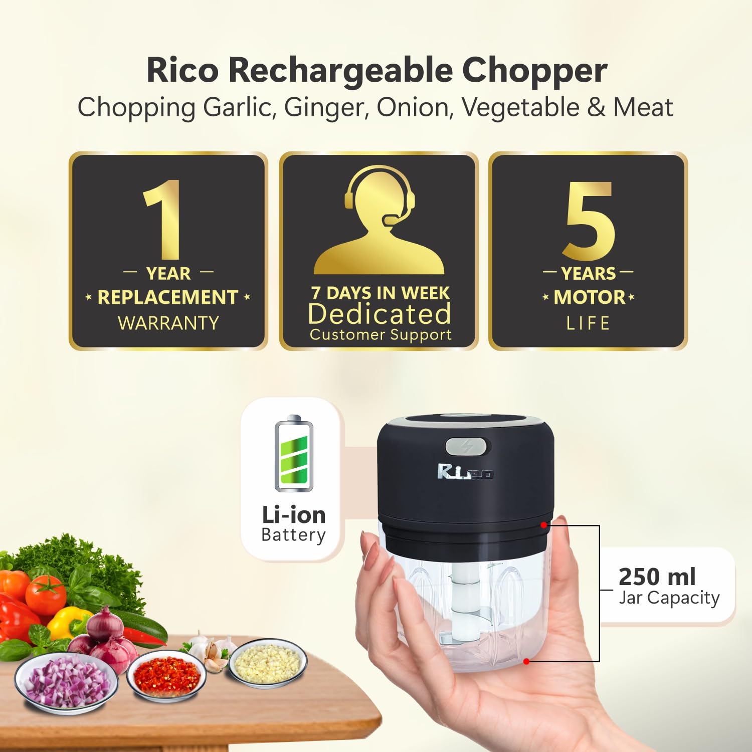Rico Rechargeable Electric Mini Chopper