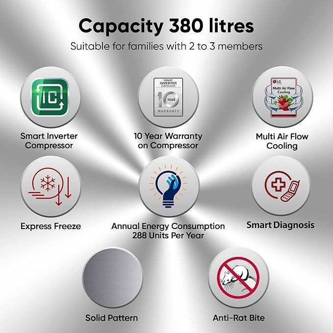 LG 380 L 2 Star Frost Free Smart Inverter Double Door Refrigerator Appliance (- GL-N412SDSY- Dazzle Steel- Express Freeze) LG 380 L 2 Star Frost Free Smart Inverter Double Door Refrigerator Appliance (- GL-N412SDSY- Dazzle Steel- Express Freeze)