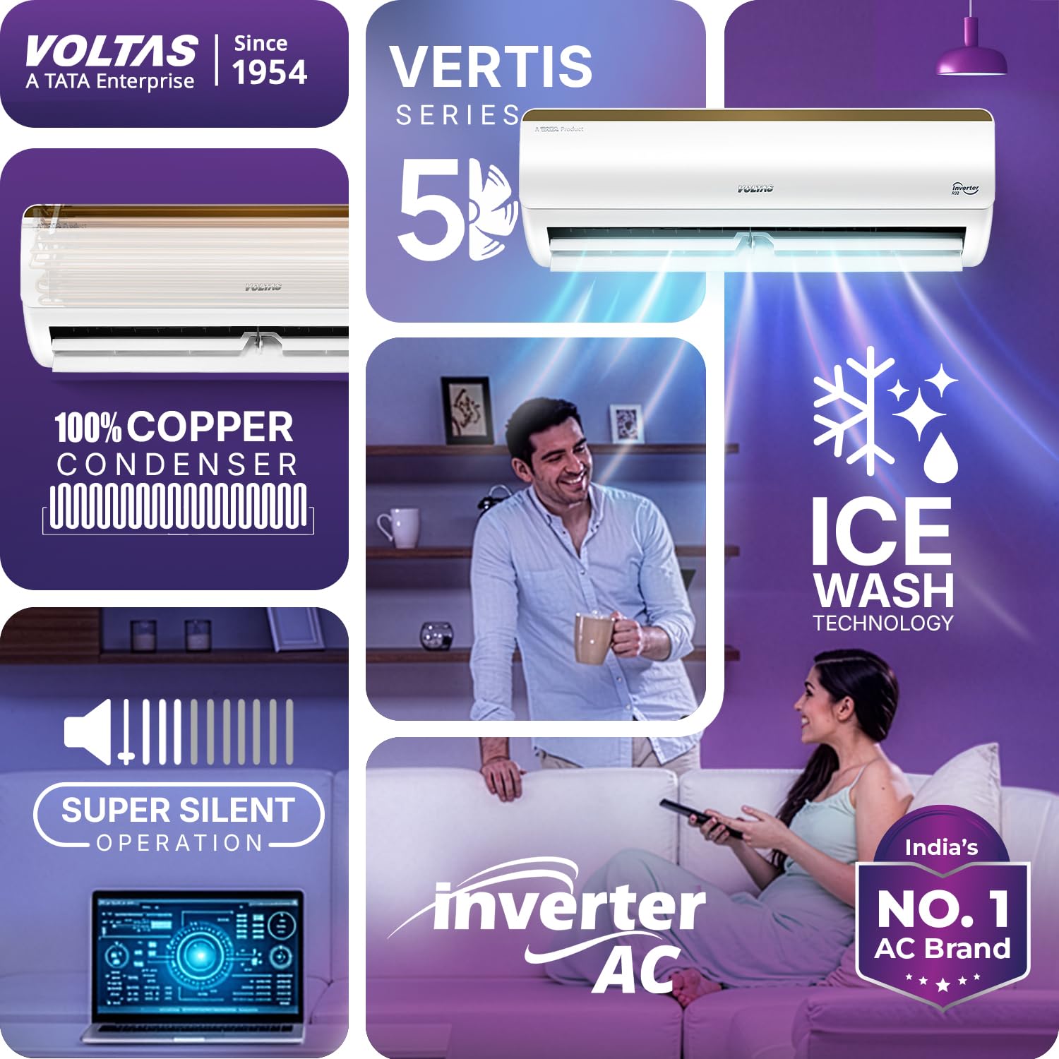 #Voltas 1.5 Ton 5 Star Inverter Split AC Vertis Smart Elite