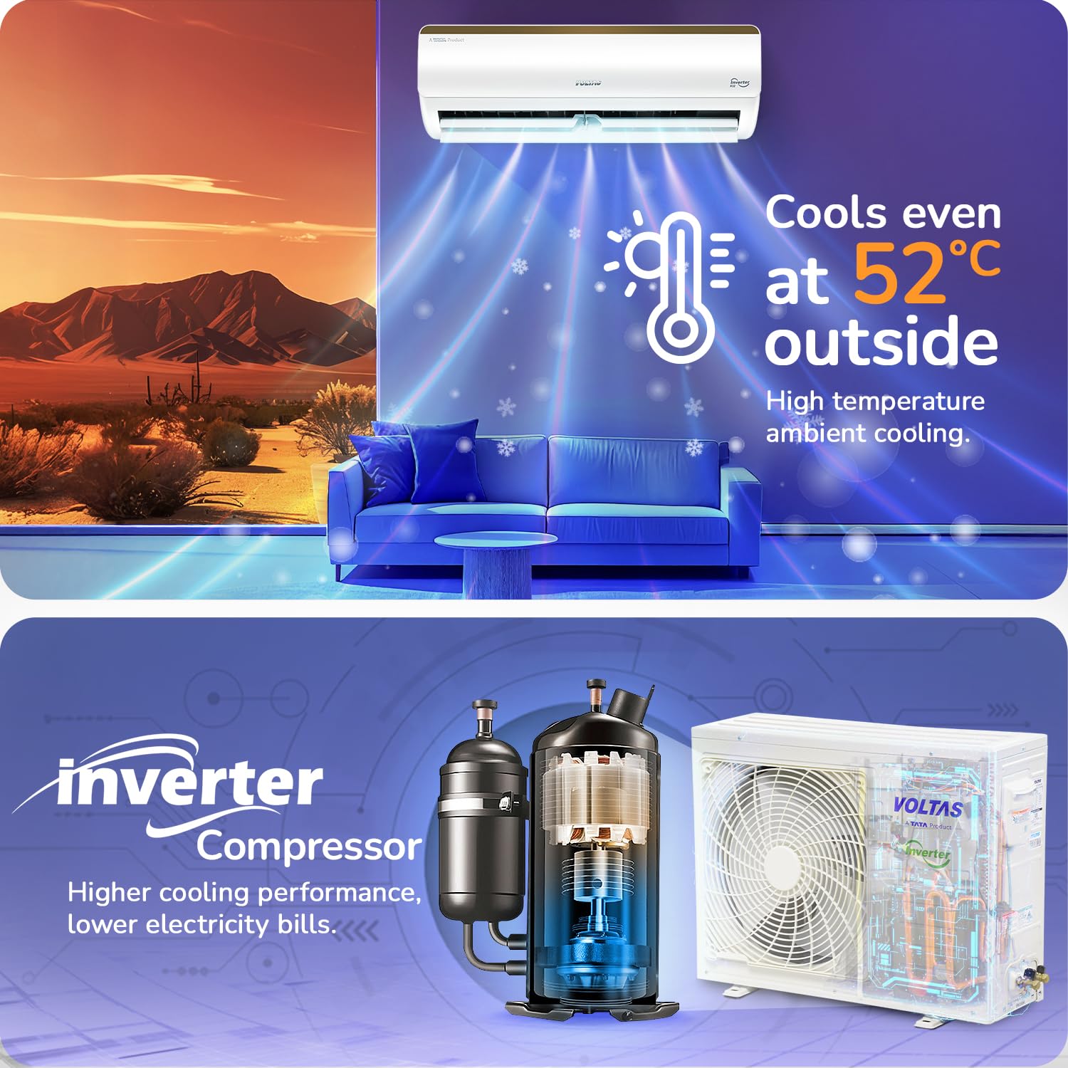 #Voltas 1.5 Ton 5 Star Inverter Split AC Vertis Smart Elite
