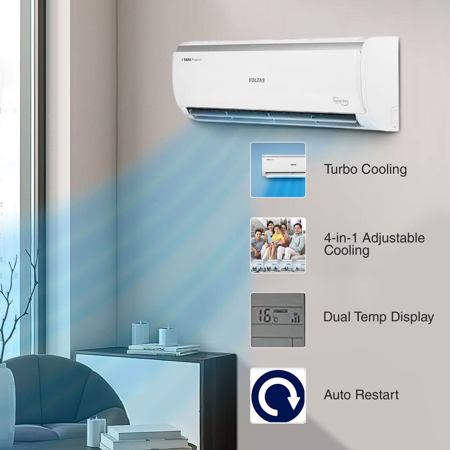 #Voltas 1 Ton 5 Star Inverter Split AC Vectra Elite