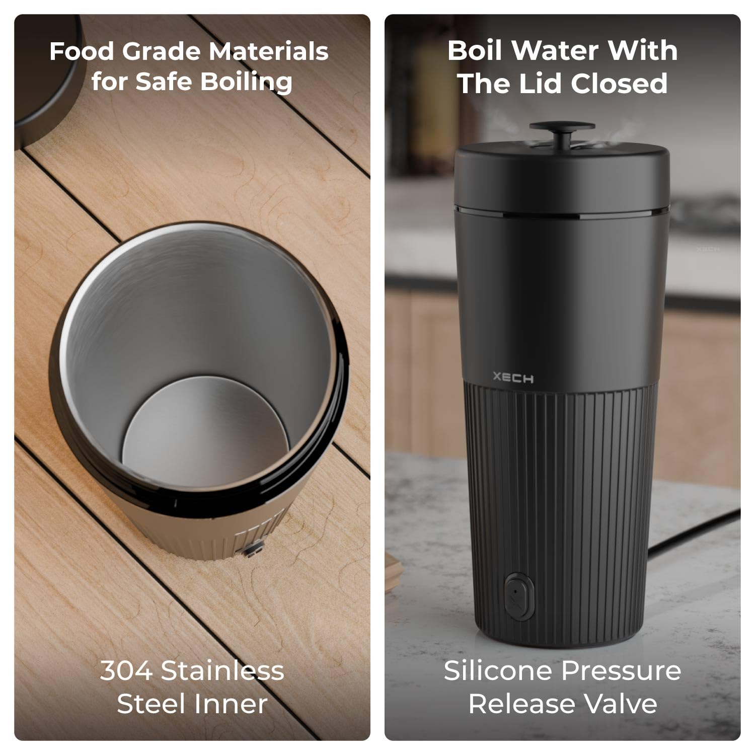 XECH Electric Kettle 700ml | Mini Travel Kettles with Rapid Boil, Cool-Touch ABS Body, 500W Tea Boiler, Coffee & Instant Meals | Compact Hot Water Kettle (Hydroboil PRO) features food-grade materials and stainless steel inner.