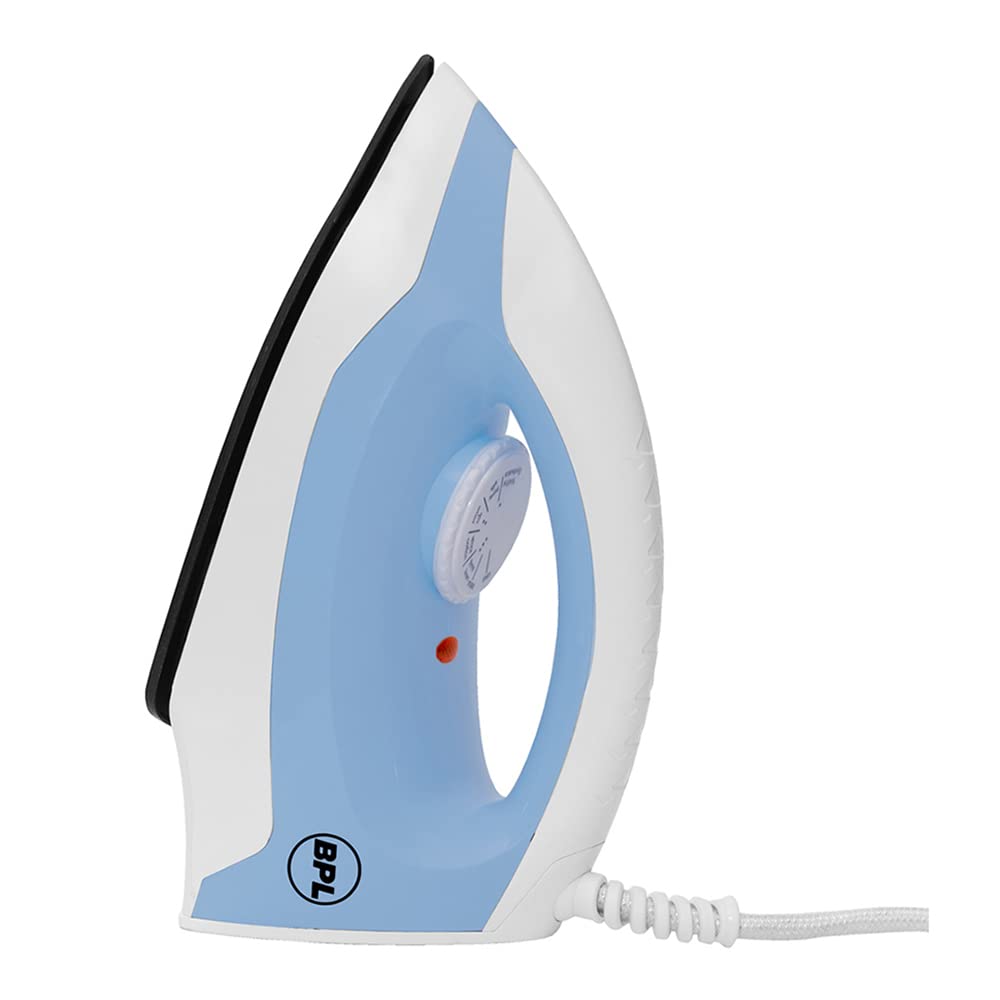BPL 1100 Watts Dry Iron Heating Up Led Indicator Adjustable Temperature Control Dual Coated Sole Plate Flexible 360 Degree Swivel Cord ISI certified