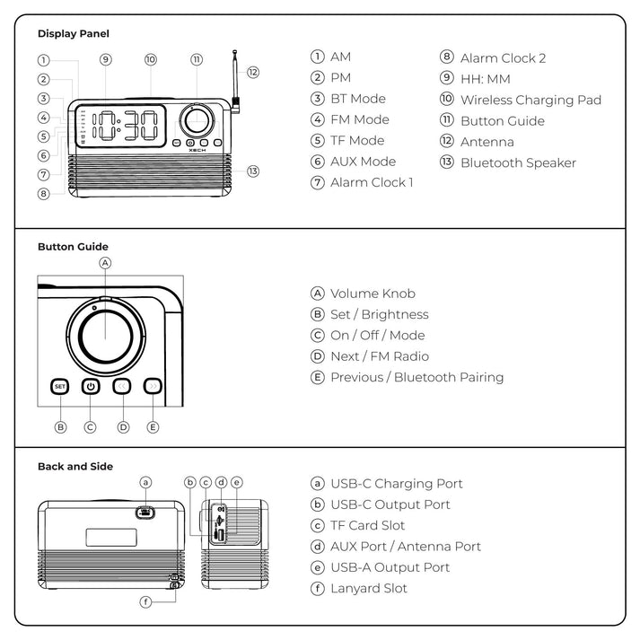 #Color_White_Xech EON Max Retro Alarm Clock Speaker with 15W Wireless Charger and Bluetooth