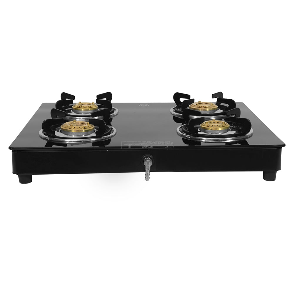 BPL BGSGTR2334BE 4-Burner Glass Top Gas Stove, Brass Burners