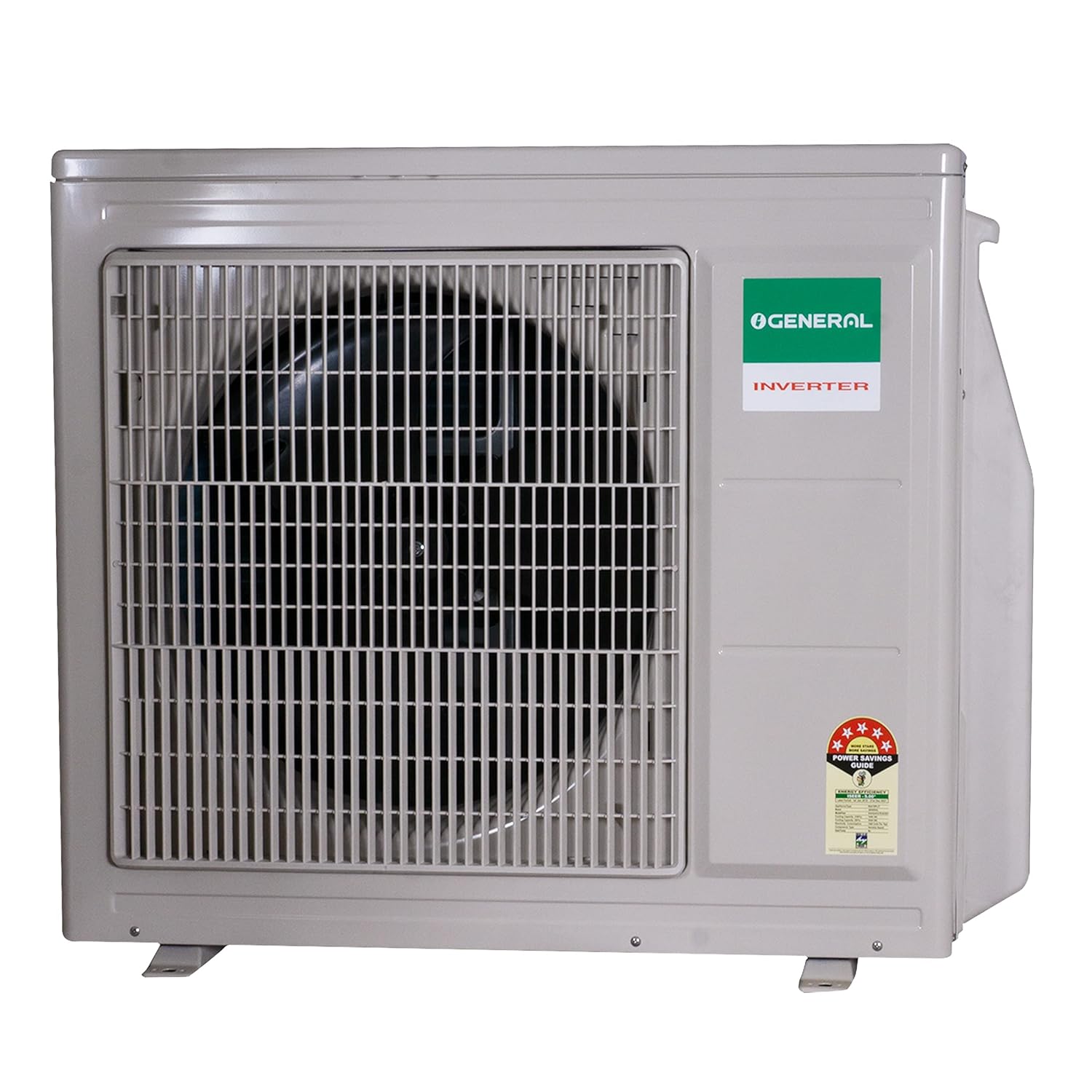 O'General 1 Ton 5-Star Inverter AC Efficient & Tropical outdoor unit with copper condenser in white finish.