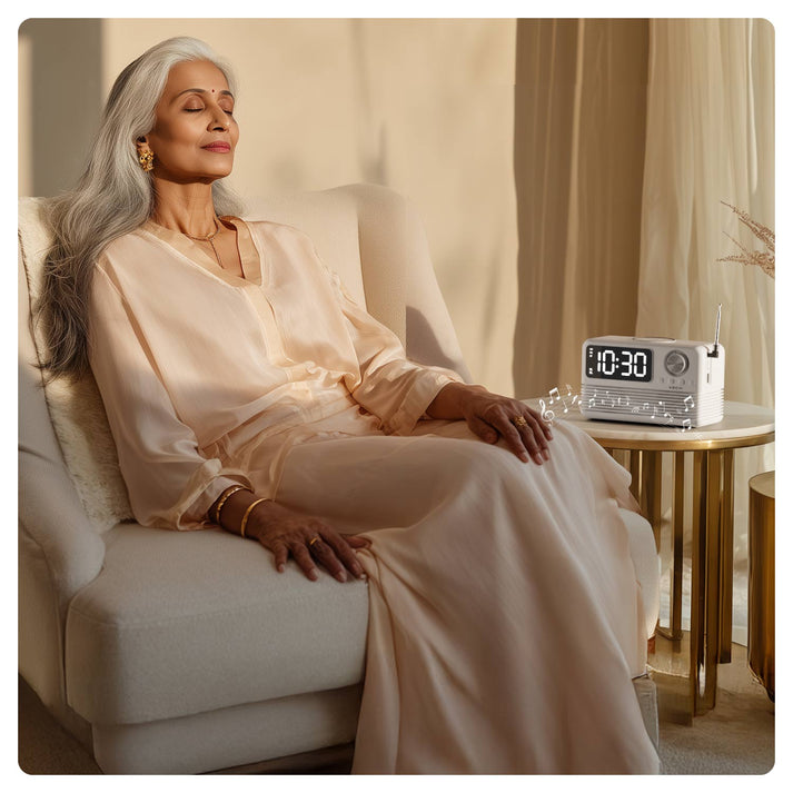 #Color_White_Xech EON Max Retro Alarm Clock Speaker with 15W Wireless Charger and Bluetooth