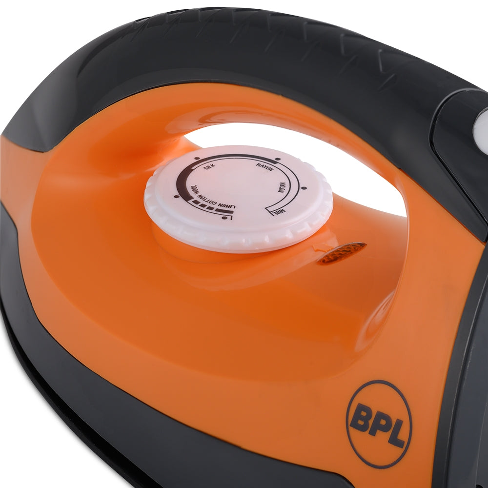 BPL BDIP10911 Dry Iron – 1000W, Orange & Grey, Non-Stick Plate