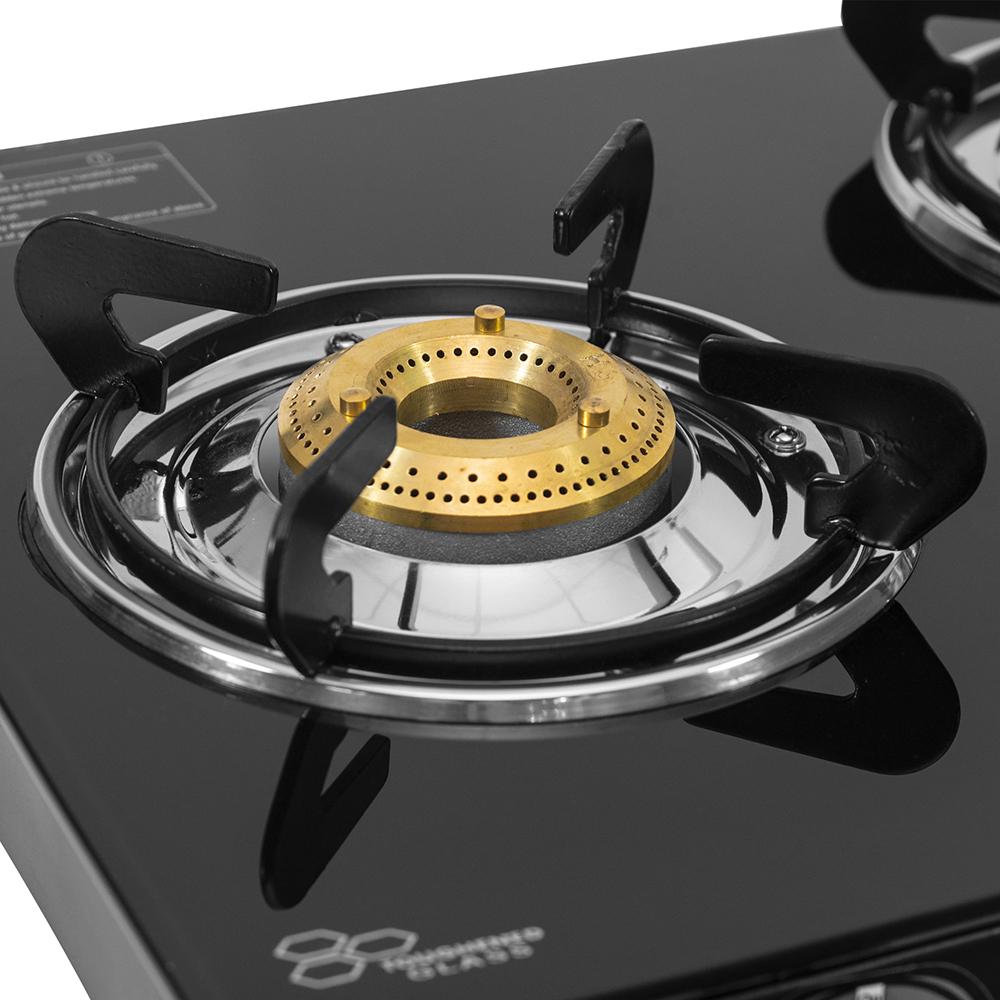 BPL Glass Top 3-Burner Gas Stove with Toughened Glass Top, Brass Burner & Valve, Nylon Base Knobs, 2 Years Warranty