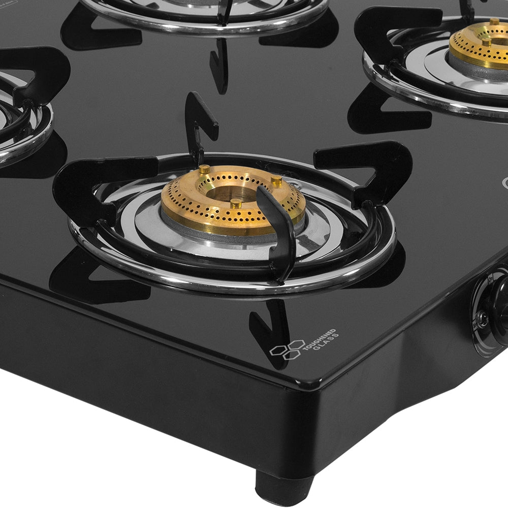 BPL BGSGTR2334BE 4-Burner Glass Top Gas Stove, Brass Burners