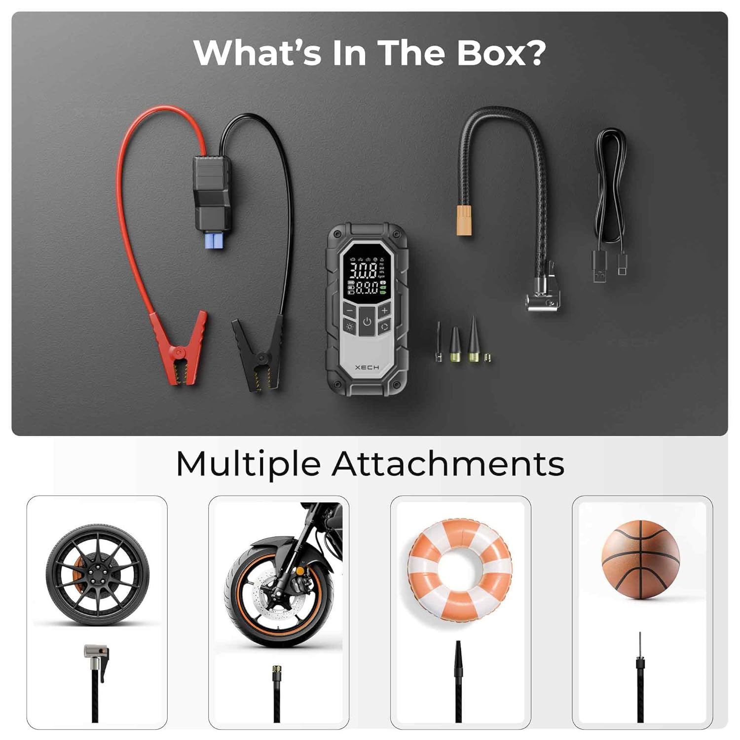 XECH Heavy Duty Jump Starter with Cordless Tyre Inflator | 800A Peak Jump Starter for 4.0L Petrol & 2.0L Diesel Cars | 150 PSI Car & Bikes Pump | Portable Air Compressor with Light (JumpX)