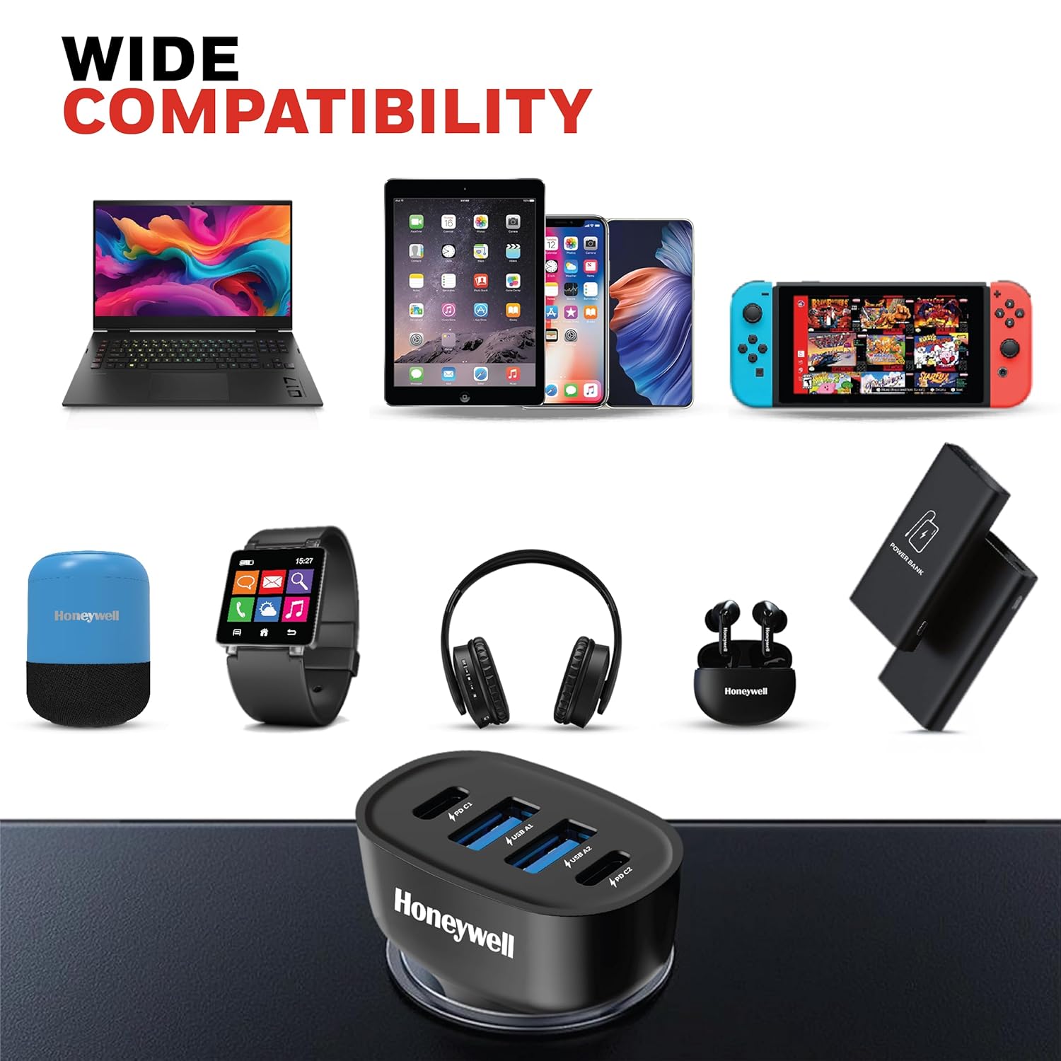 HC000065/CHG/CLA/BLK/PD/100W Honeywell Car Charger