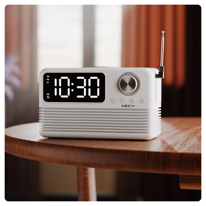 #Color_White_Xech EON Max Retro Alarm Clock Speaker with 15W Wireless Charger and Bluetooth