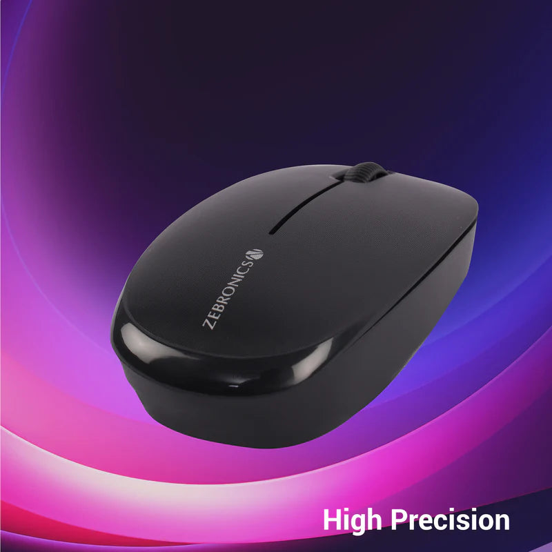 Zebronics Companion 115 Keyboard Combo wireless mouse with high precision design on a colorful background
