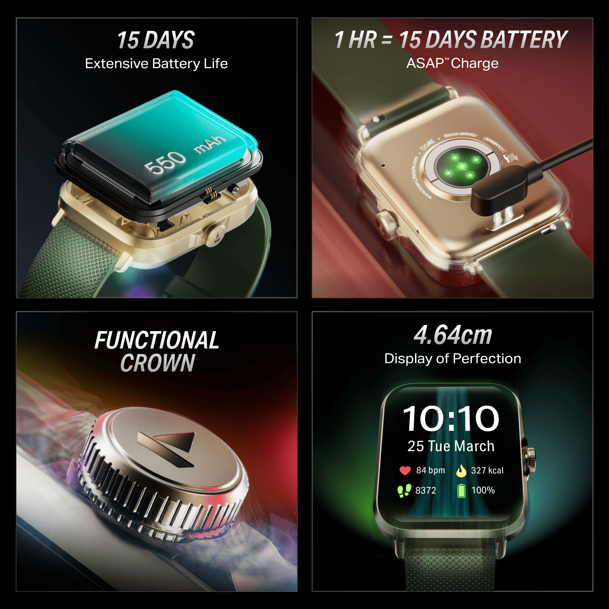 #Color_Jade Gold boAt Storm Infinity Smartwatch