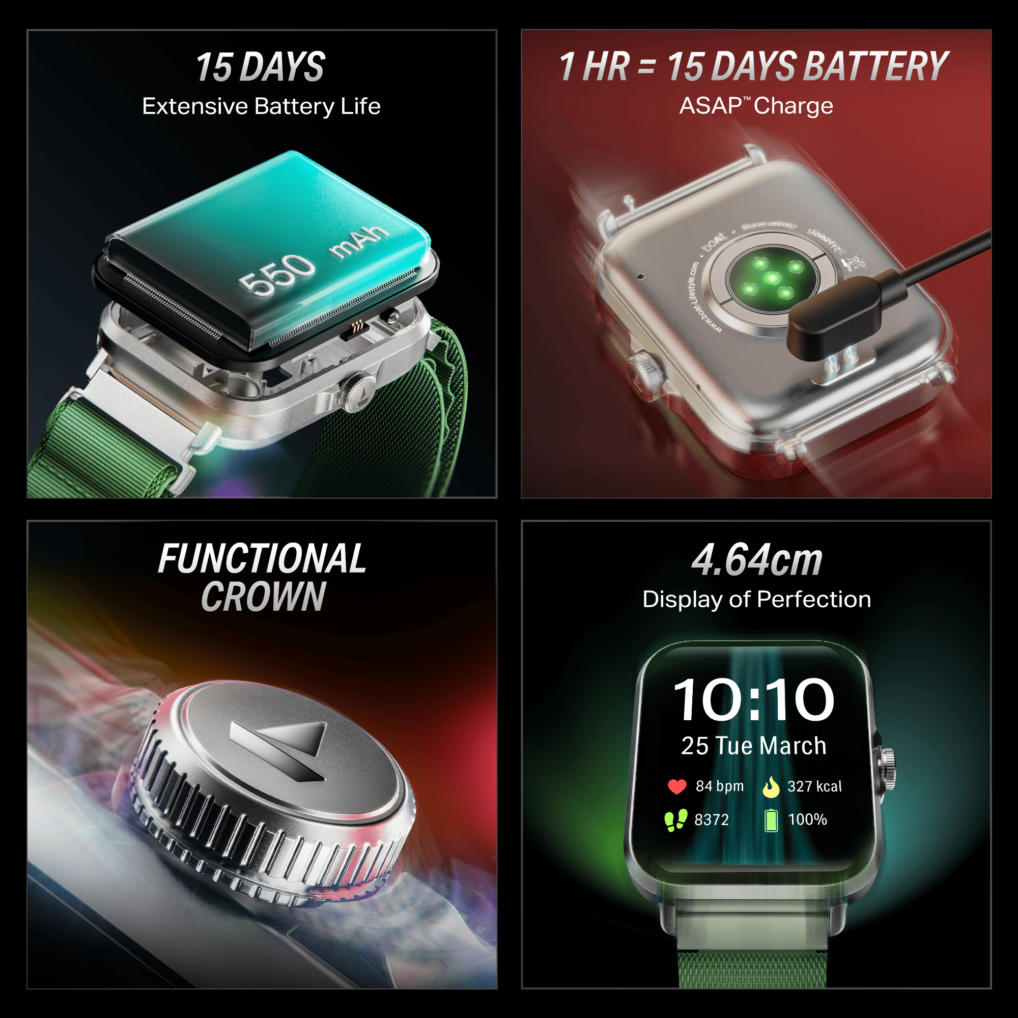#Color_Sports Green boAt Storm Infinity Smartwatch