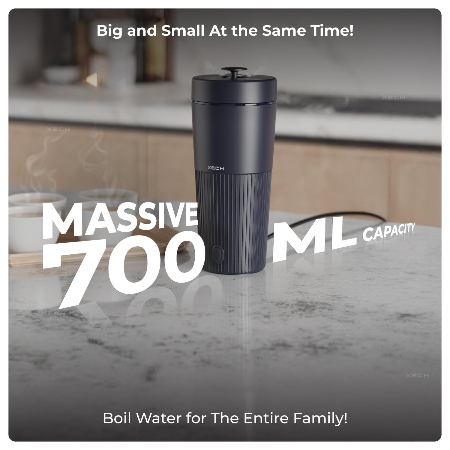 XECH Electric Kettle 700ml | Mini Travel Kettles with Rapid Boil, Cool-Touch ABS Body, 500W Tea Boiler, Coffee & Instant Meals | Compact Hot Water Kettle (Hydroboil PRO) in kitchen setting.