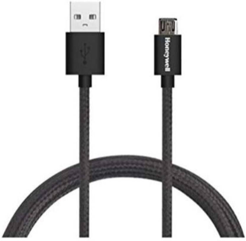 Honeywell Micro USB Cable 2A 1.2m in black, designed for fast charging and reliable data transfer.