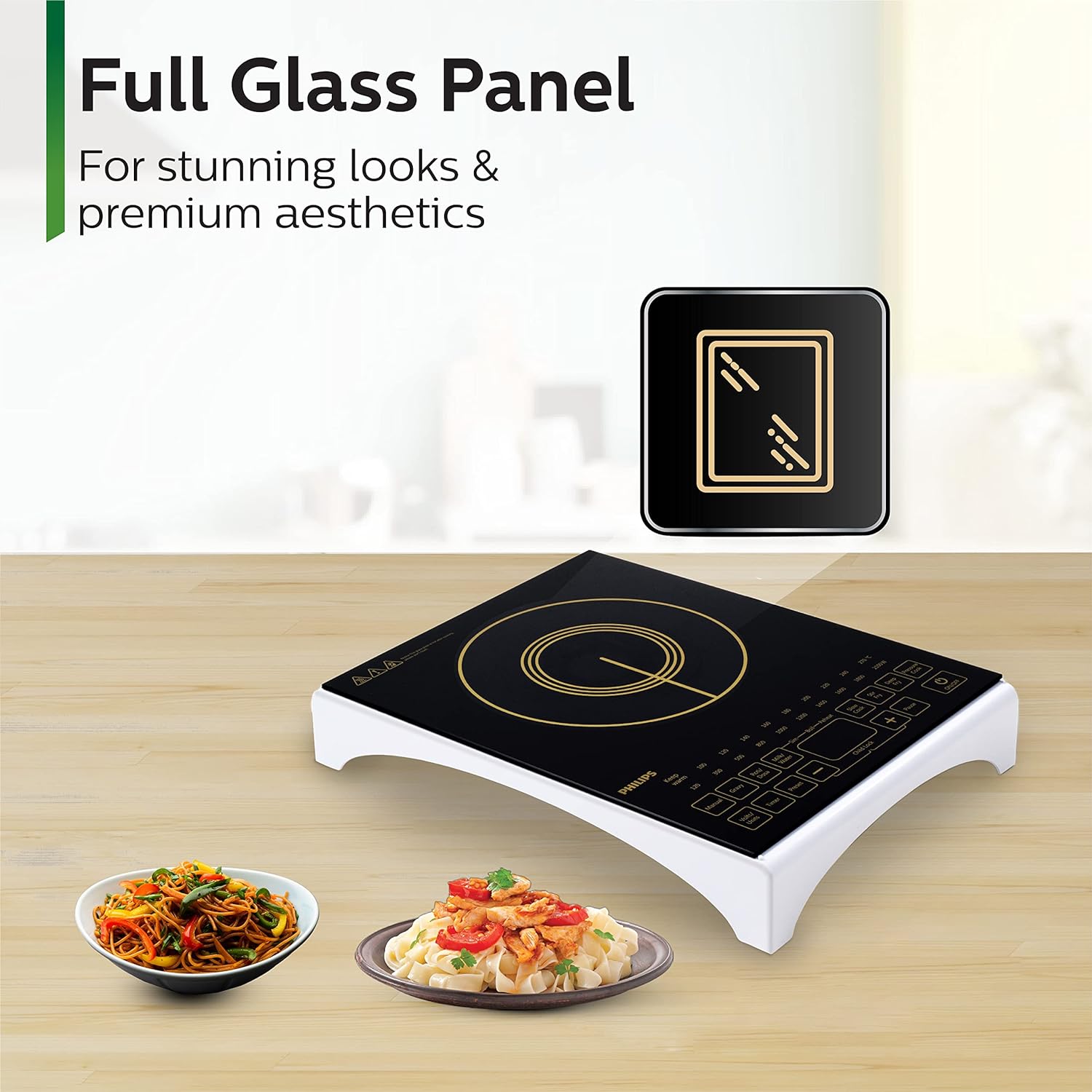 Philips Viva Collection Hd4938/01 2100 Watt Glass Induction Cooktop With Sensor Touch & Full Crystal Glass (Black)