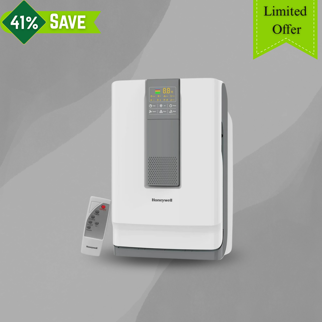 Honeywell Air Purifier For Home- 5 Stage Filtration- Covers 543 sq.ft- UV LED & Ionizer- Anti-Bacterial- Activated Carbon & H13 HEPA Filter- Removes 99.99% Pollutants & Micro Allergens - Air touch V4