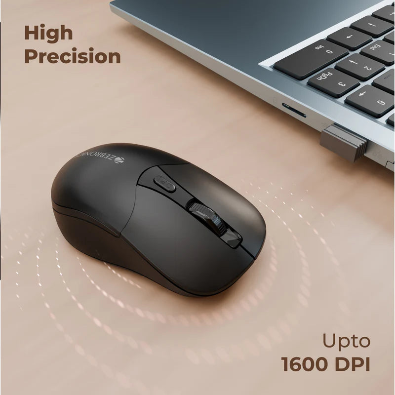 Zebronics Blanc 10 Wireless Mouse Black | 2.4GHz Optical Mouse with Nano Receiver