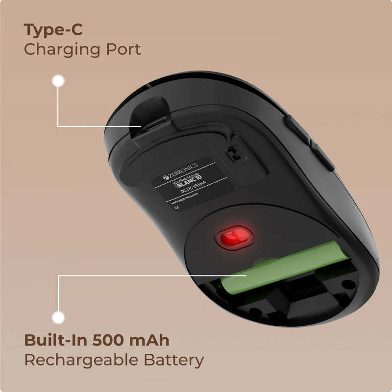 Zebronics Blanc 10 Wireless Mouse Black | 2.4GHz Optical Mouse with Nano Receiver