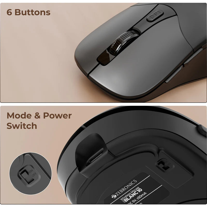 Zebronics Blanc 10 Wireless Mouse Black | 2.4GHz Optical Mouse with Nano Receiver