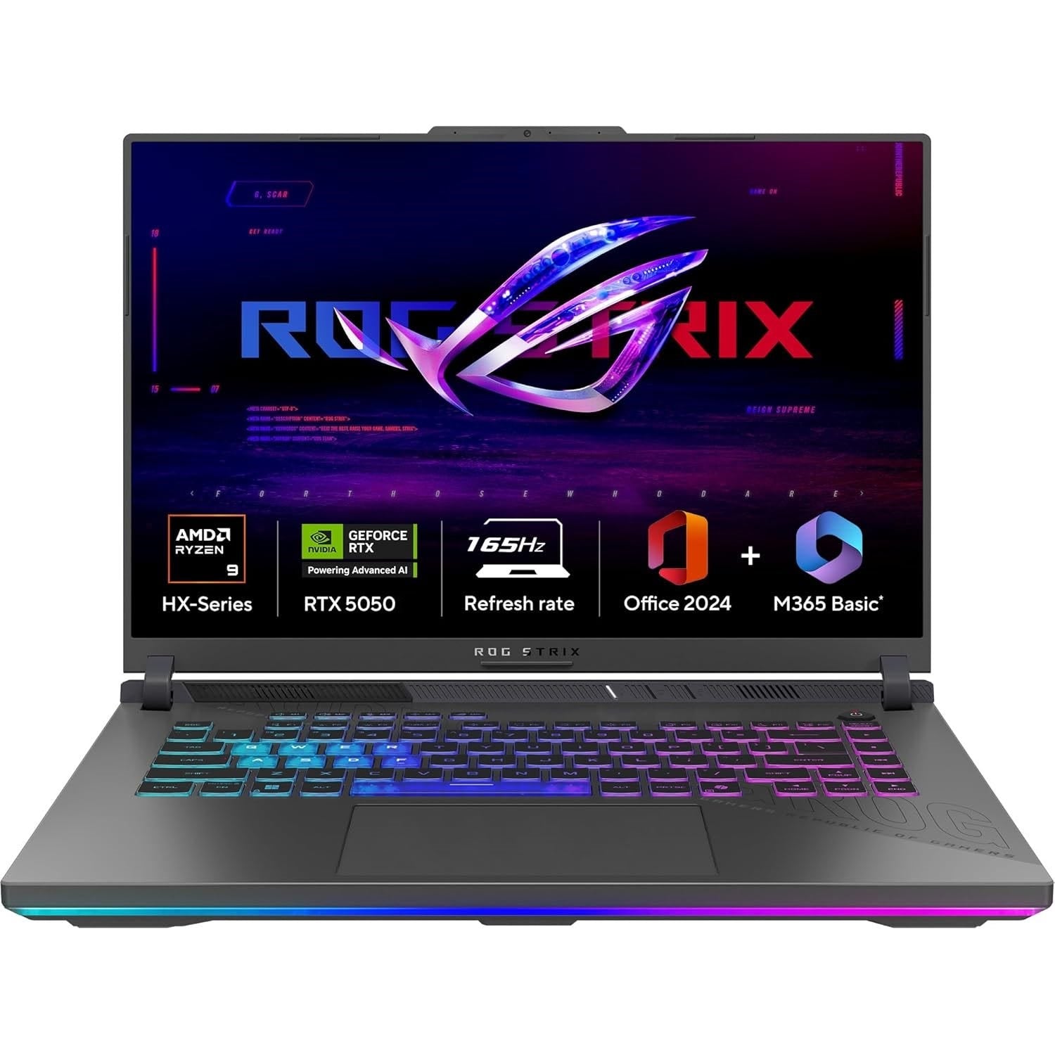 ASUS Gaming Laptop ASUS ROG Strix G16 gaming laptop with RTX 5050, 165Hz display and RGB keyboard front view