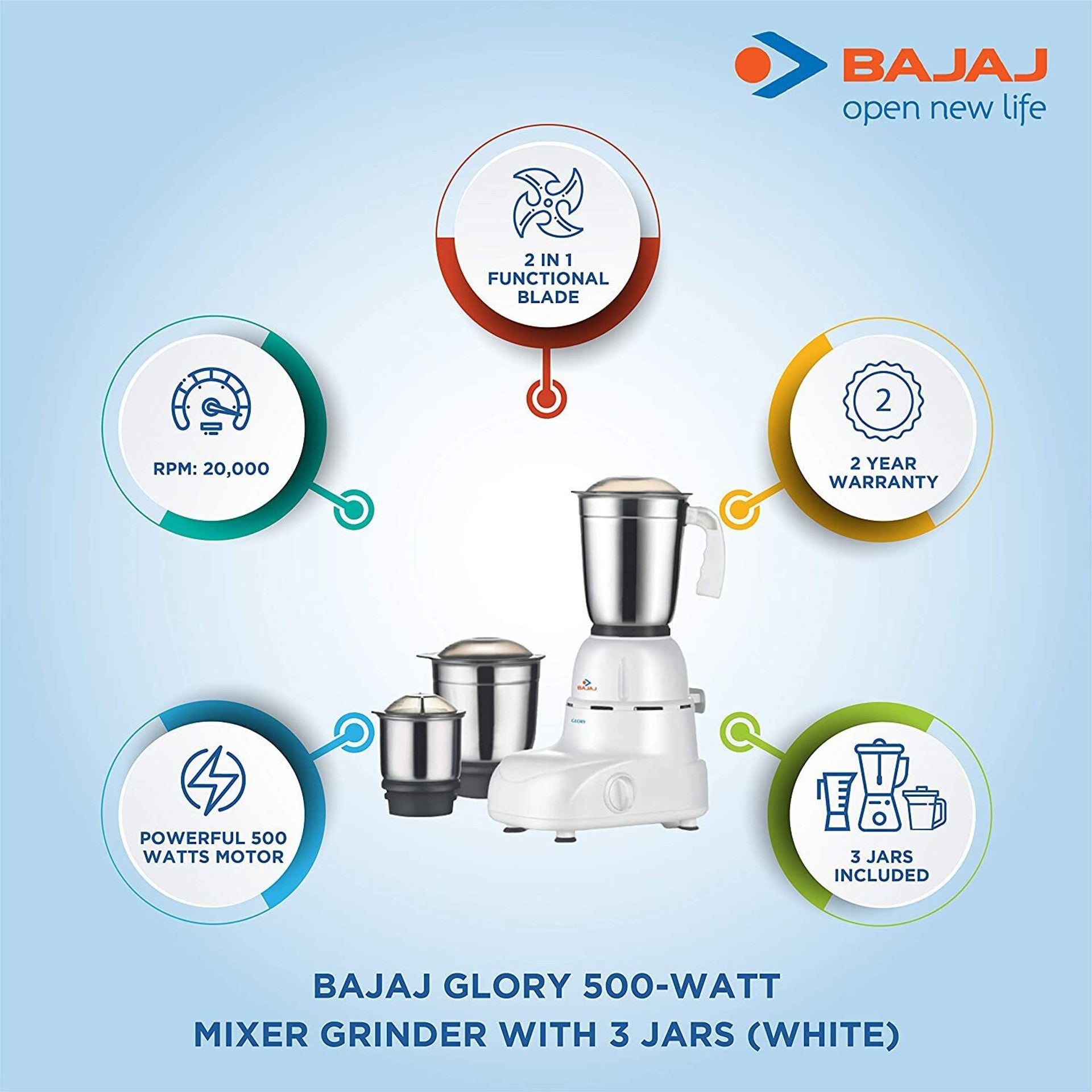 Bajaj Glory 500W Mixer Grinder