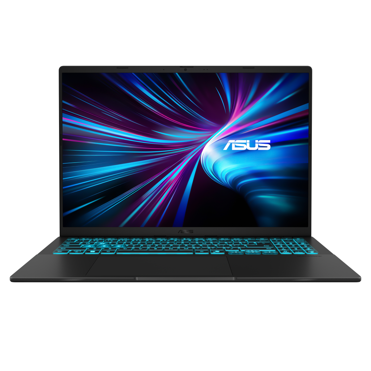 ASUS Gaming Laptop V16 Core 5 RTX 3050 front view with RGB keyboard and ASUS logo on display