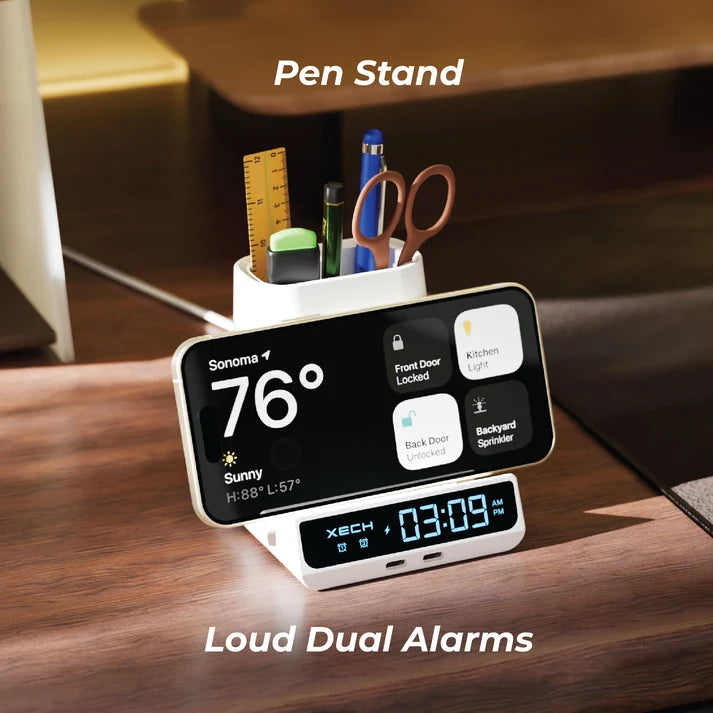 XECH Quest Max Digital Alarm Clock with Pen Stand and Wireless Charger