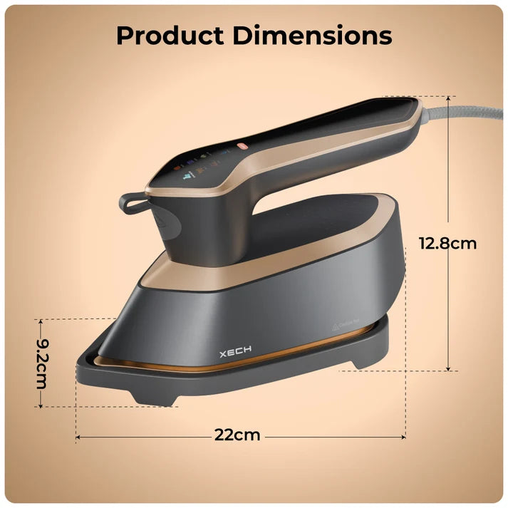 XECH Imperia Garment Steamer product dimensions showcasing the precise measurements of 22cm x 12.8cm x 9.2cm.