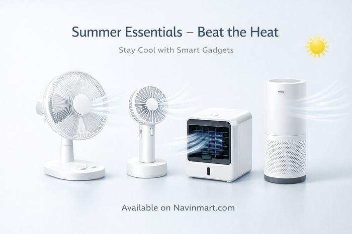summer appliances essentials featuring fans, portable air cooler and air purifier for Indian summer cooling