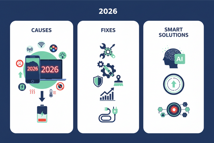 Why Your Phone & Laptop Battery Drains Fast in 2026 – Causes, Fixes & Smart Solutions