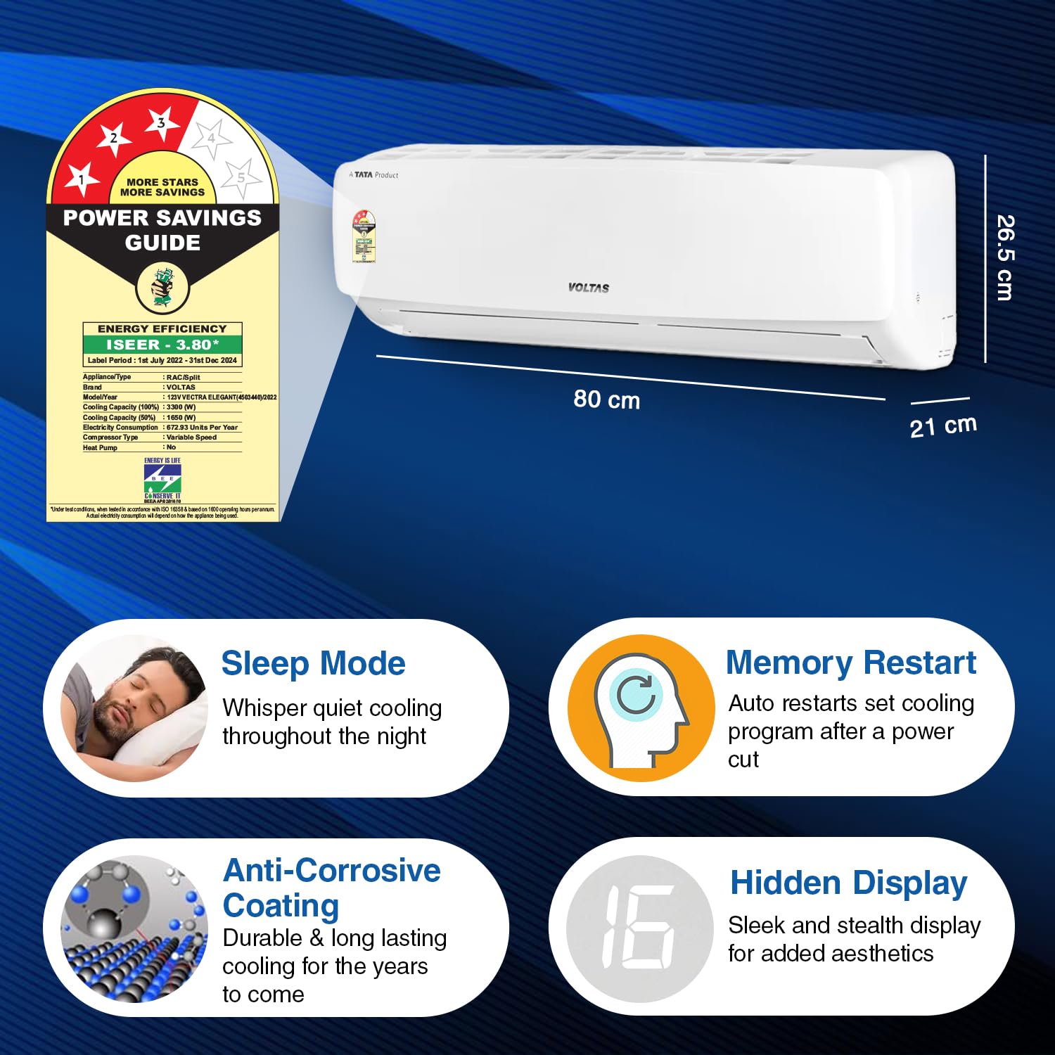 Voltas AC 1 Ton 3 Star Inverter Split – Vectra Elegant