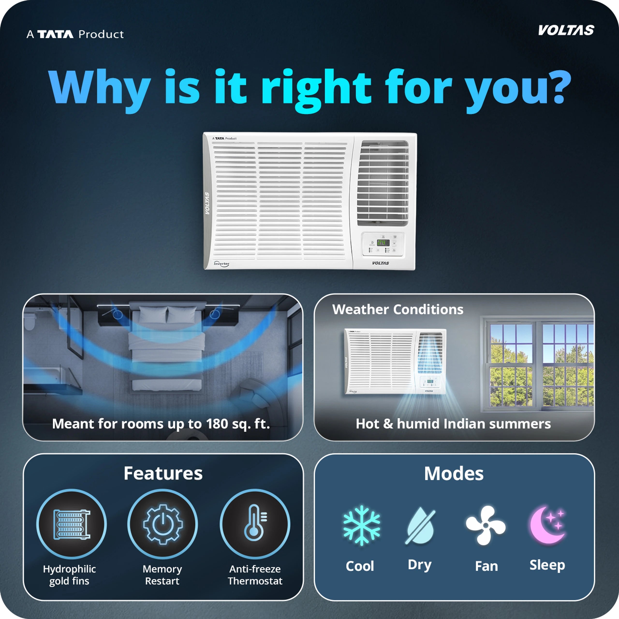 Voltas 1.5 Ton 2 Star Fixed Speed Window AC Vectra Series
